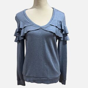 Heathered blue ruffle sweater from Calvin Klein